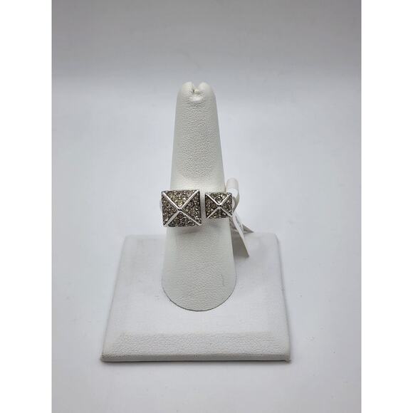 Lia Sophia Double Pyramid Pave Crystal Shiny Silver Ring, sz 7 - Picture 1 of 2